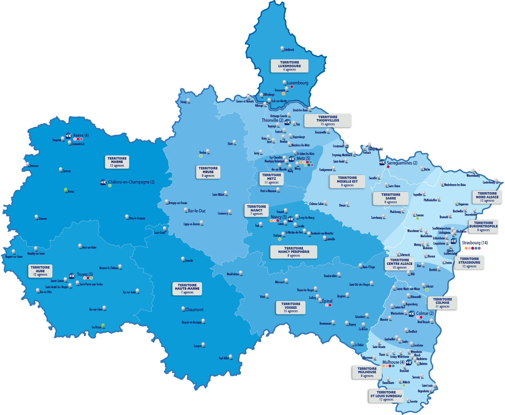 Carte du territoire de la BPALC avec ses agences