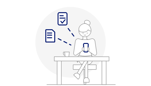 Illustration femme et documents sur mobile